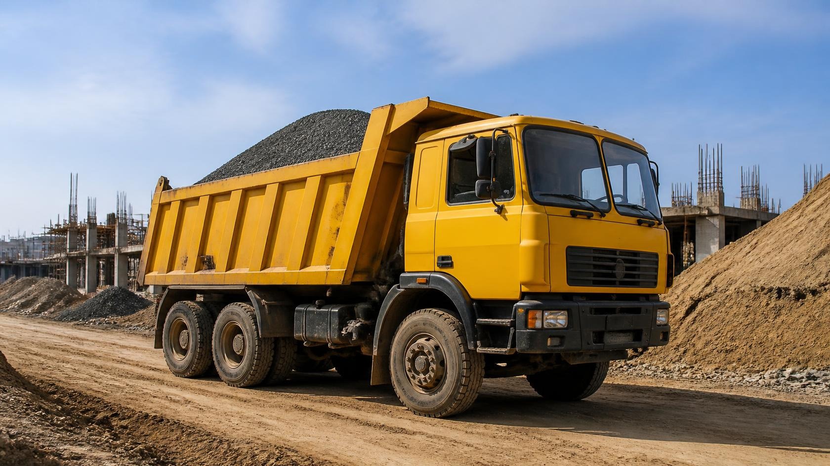 Dump truck transporting construction material