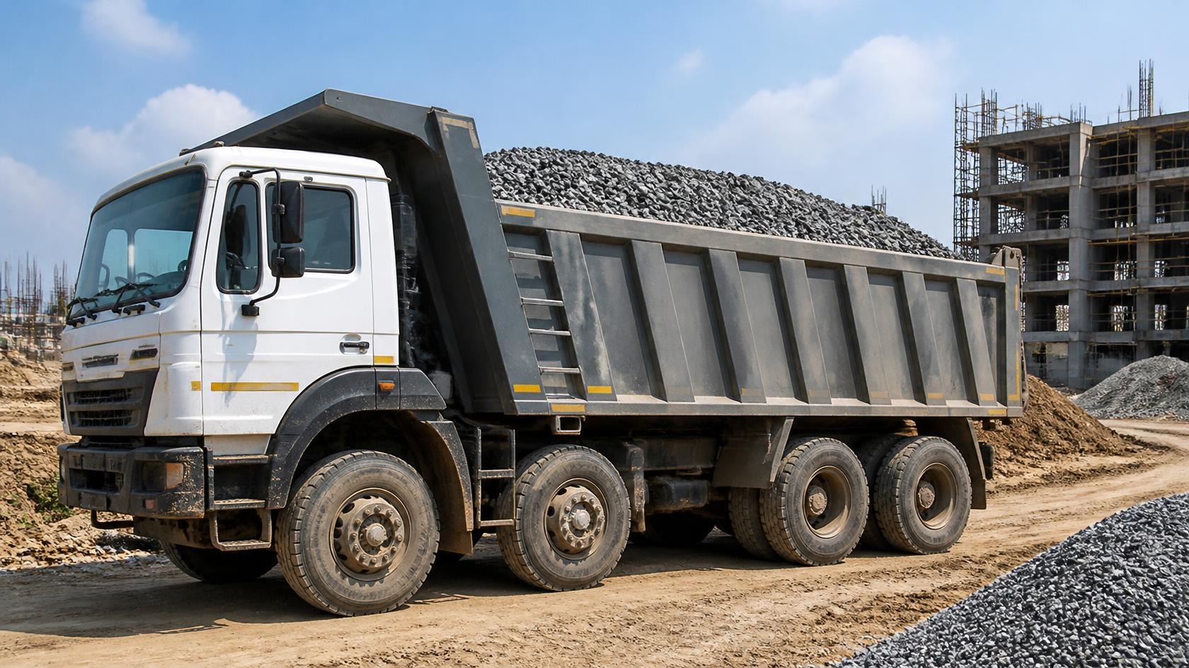 Dump truck transporting construction materials