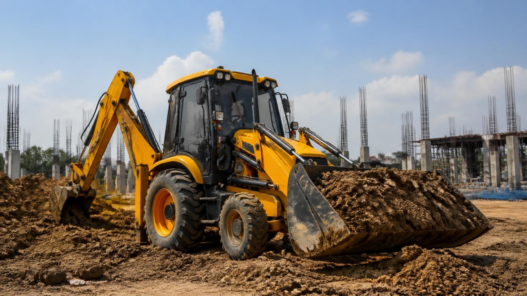 JCB excavator working at a construction site